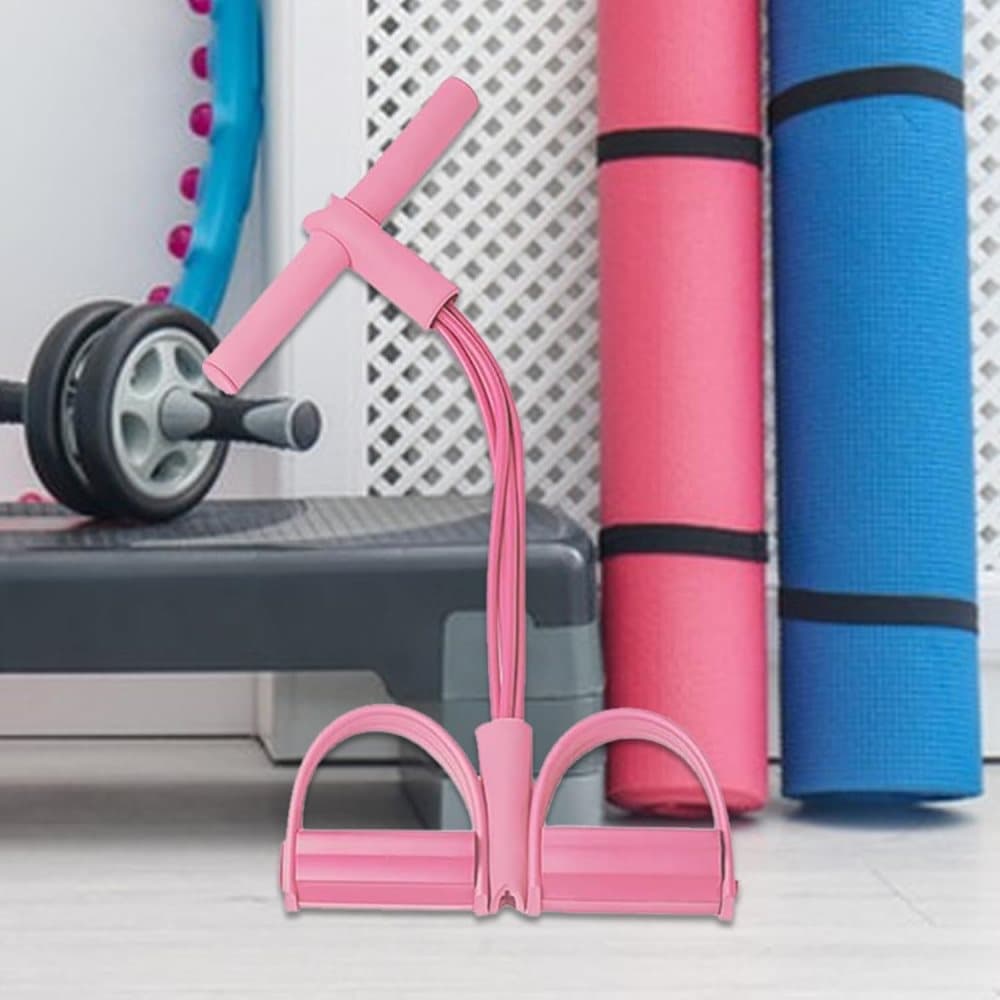 Pink abdominal trainer with multifunctional tension rope and fitness pedal, compatible with home workout, slap pull band - Image 4