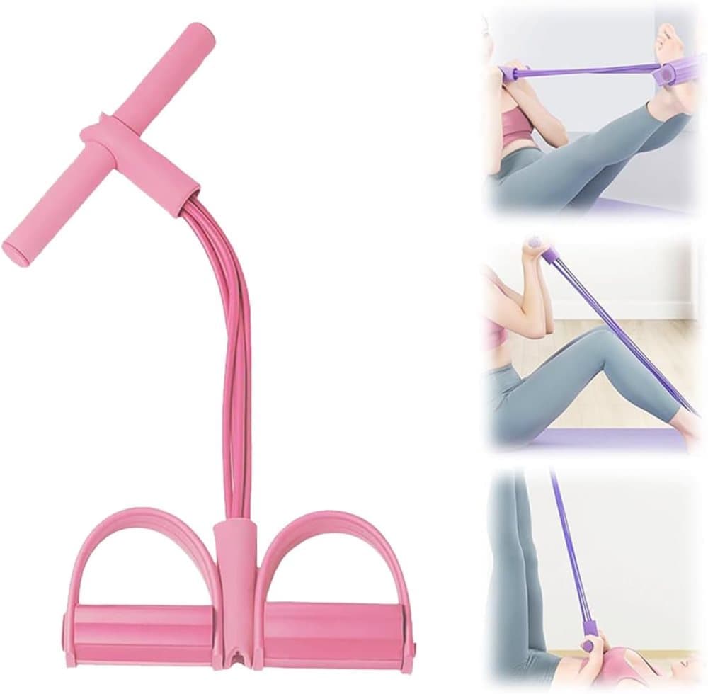 Pink abdominal trainer with multifunctional tension rope and fitness pedal, compatible with home workout, slap pull band - Image 5