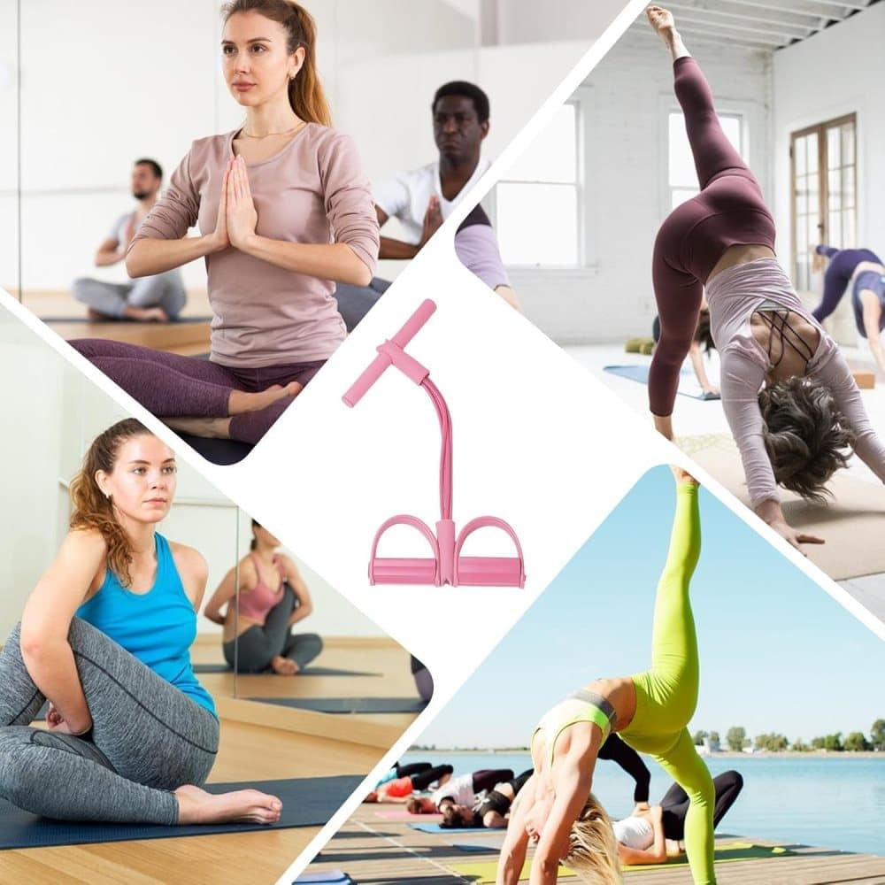 Pink abdominal trainer with multifunctional tension rope and fitness pedal, compatible with home workout, slap pull band - Image 6