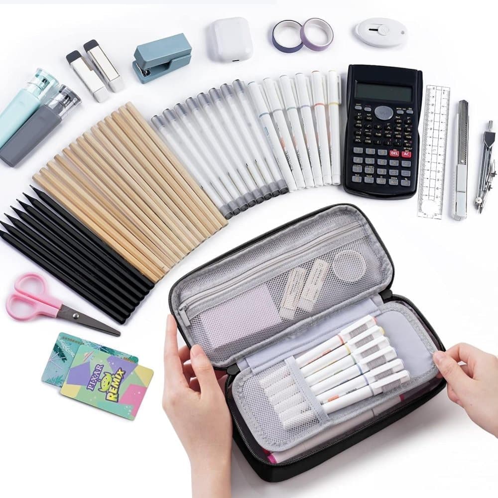 1 Pack Large Capacity Pencil Case, Multifunctional Lightweight Durable Organizer for Students and Office, Black - Image 2