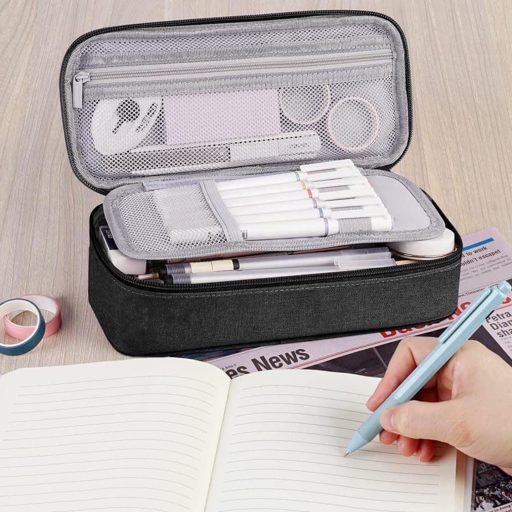 1 Pack Large Capacity Pencil Case, Multifunctional Lightweight Durable Organizer for Students and Office, Black - Image 6