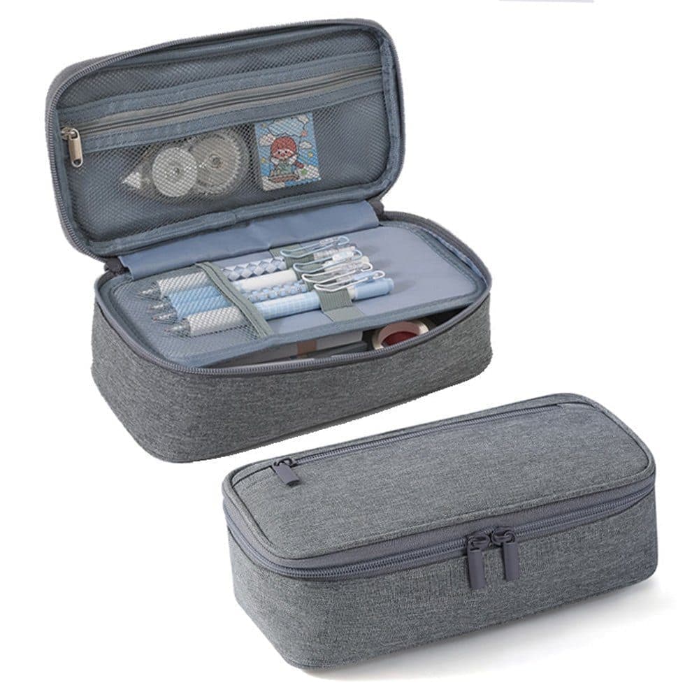 1 Pack Large Capacity Pencil Case, Multifunctional Lightweight Durable Organizer for Students and Office, Gray - Image 1