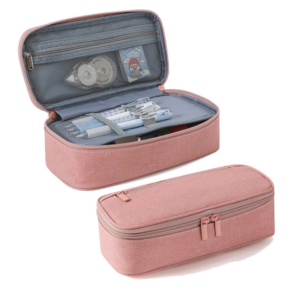 1 Pack Large Capacity Pencil Case, Multifunctional Lightweight Durable Organizer for Students and Office, Pink - Image 1