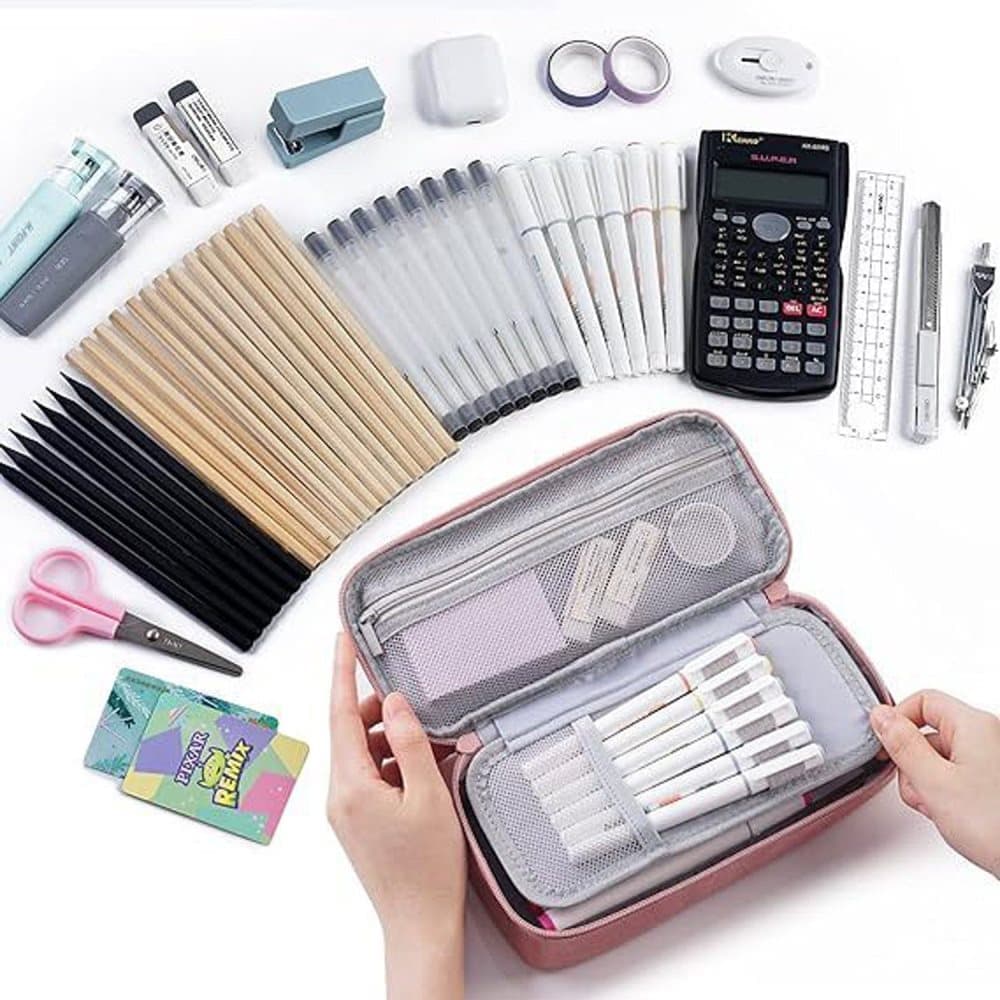 1 Pack Large Capacity Pencil Case, Multifunctional Lightweight Durable Organizer for Students and Office, Pink - Image 5