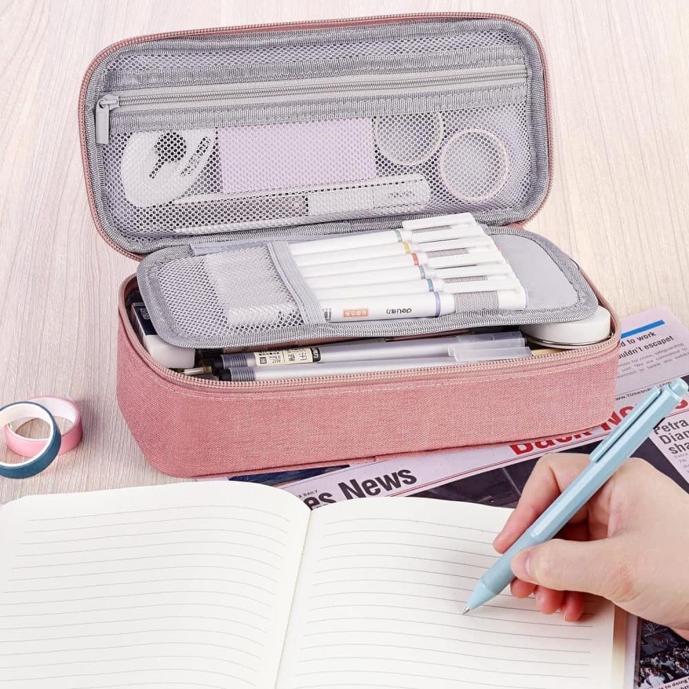 1 Pack Large Capacity Pencil Case, Multifunctional Lightweight Durable Organizer for Students and Office, Pink - Image 7