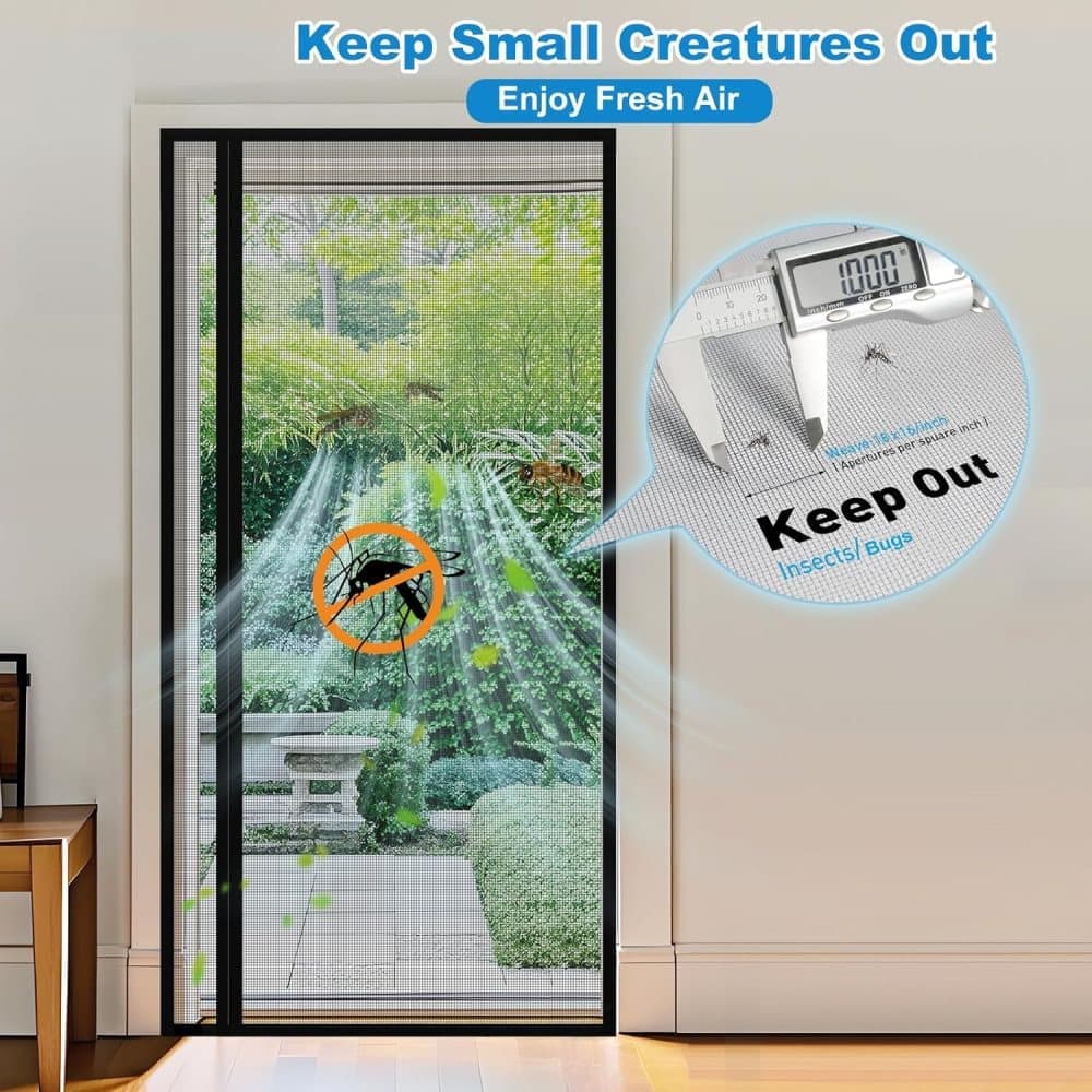 80 x 210 cm Magnetic Mosquito Net Door Self-Adhesive Side Opening Curtain Removable Durable Insect Fly and Cat Proof, Black - Image 3
