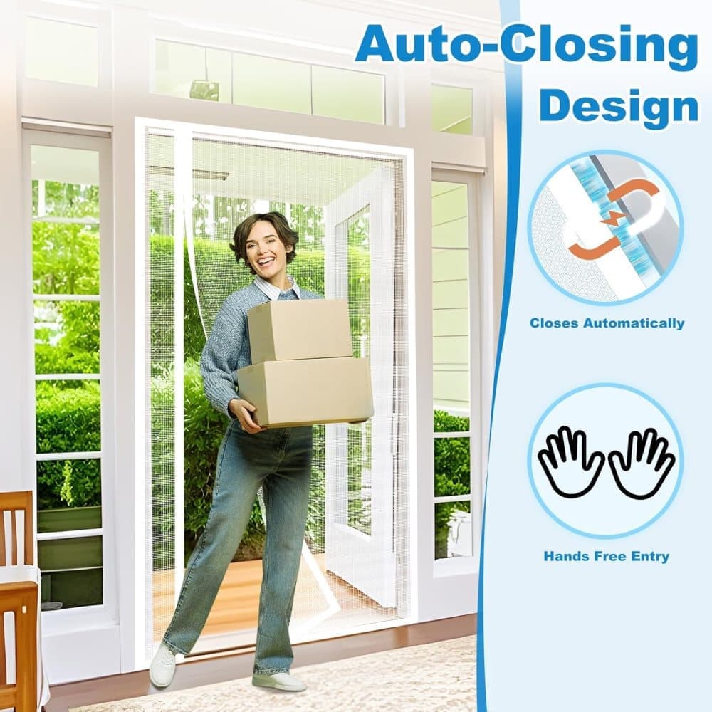 80 x 210 cm Magnetic Mosquito Net Door Self-Adhesive Side Opening Curtain Removable Durable Insect Fly and Cat Proof, White - Image 4