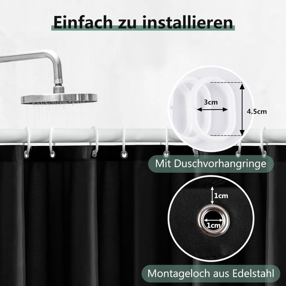 1 Reinforced PEVA Shower Curtain Waterproof Mildew Resistant Quick-Drying, 180x180cm, Black - Image 5