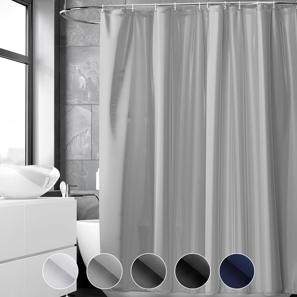 12 Hooks Reinforced PEVA Shower Curtain Waterproof Mildew Resistant Durable Quick-Drying, 72x72 inches, Gray - Image 2