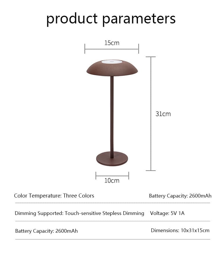 Rechargeable LED Table Lamp 2600mAh Wireless Portable Adjustable Brightness Bedside Light, Brown - Image 7