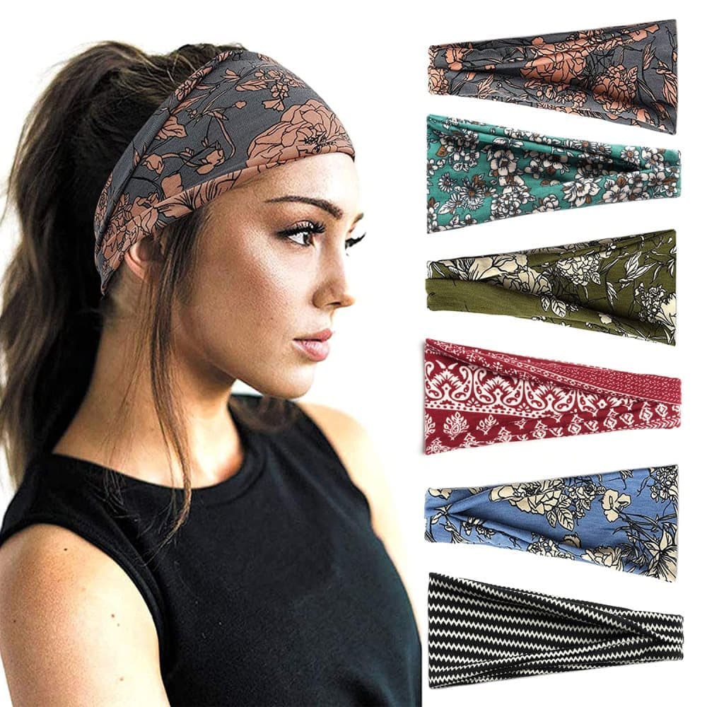 6 pcs Elastic Hair Band Headband for Yoga Training, Patterned - Image 1