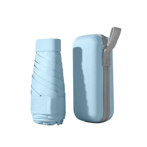 Portable Mini 6-Fold Capsule Umbrella with UV Protection for Sun and Rain, Ultralight, Light Blue - Image 1