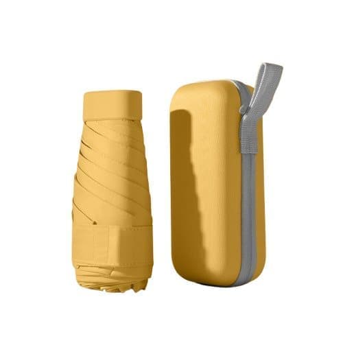 6-Fold Portable Mini Umbrella UV Protection for Sun and Rain, Ultralight Compact, Dark Yellow - Image 1