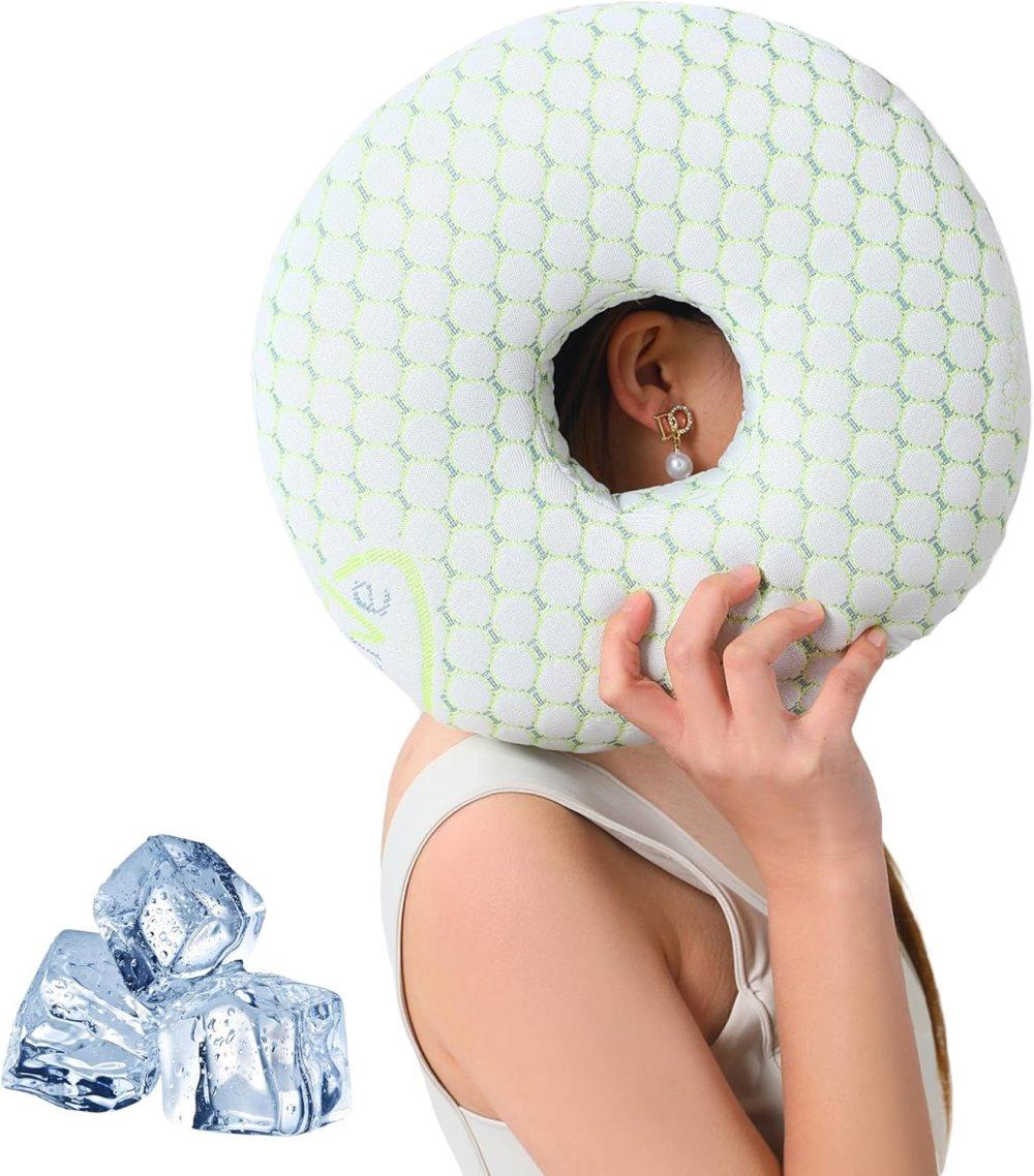 1 Orthopedic Pillow with Ear Holes for Side Sleeping, Super Microfiber Bamboo Fiber, Green - Image 1