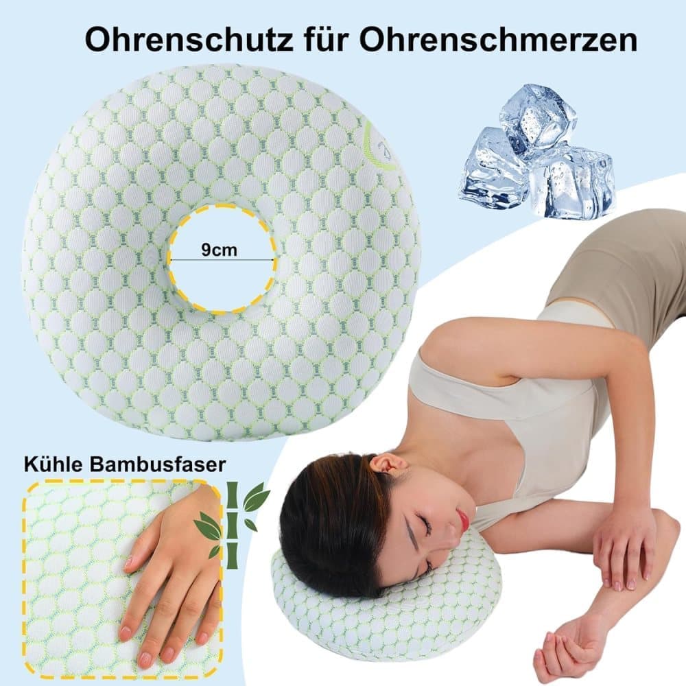 1 Orthopedic Pillow with Ear Holes for Side Sleeping, Super Microfiber Bamboo Fiber, Green - Image 6