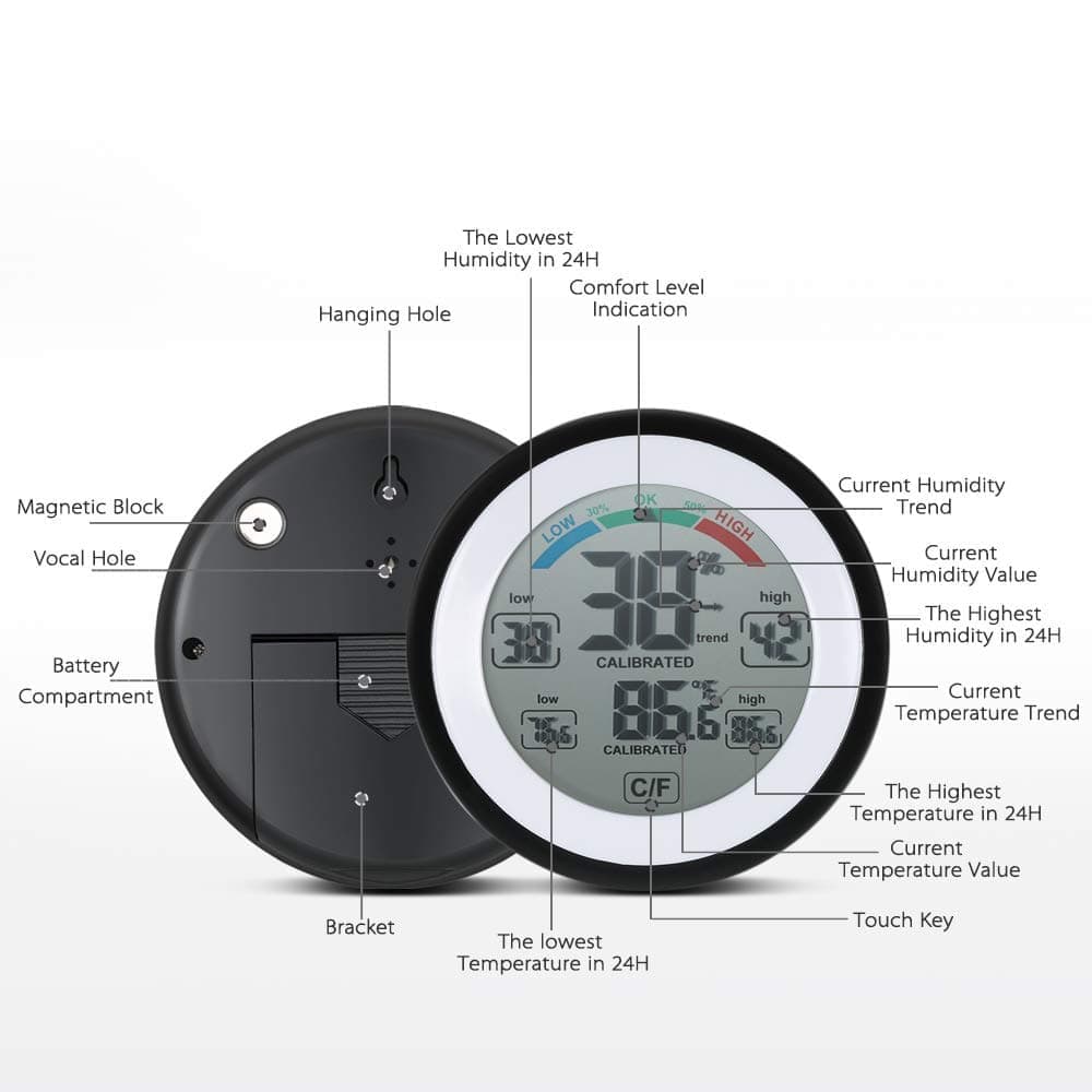 Digital Thermometer Hygrometer Indoor Outdoor Wireless Touch Screen Waterproof, for Bathroom Kitchen Children's Room Home Office - Image 5