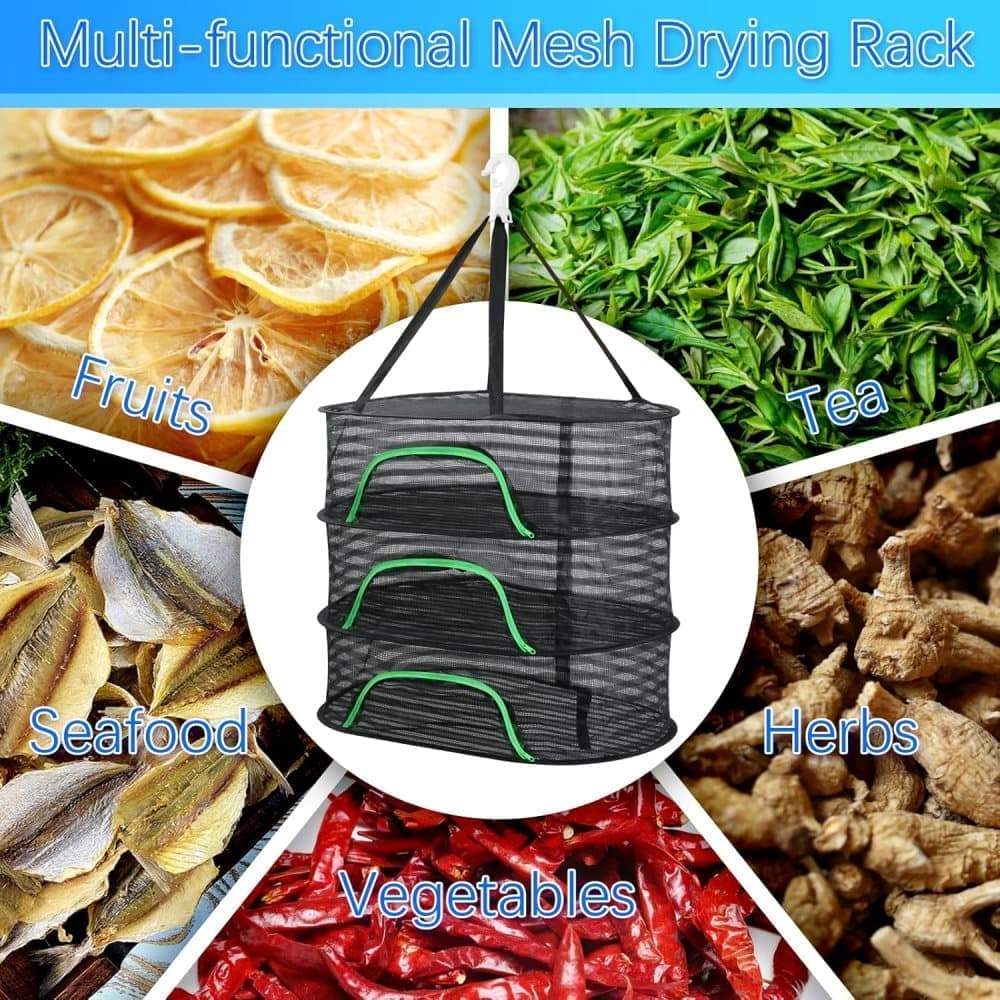 4 Layer Hanging Drying Net with Zipper, Foldable Garden Drying Net for Plants Seeds and Fish, 40x60cm - Image 4