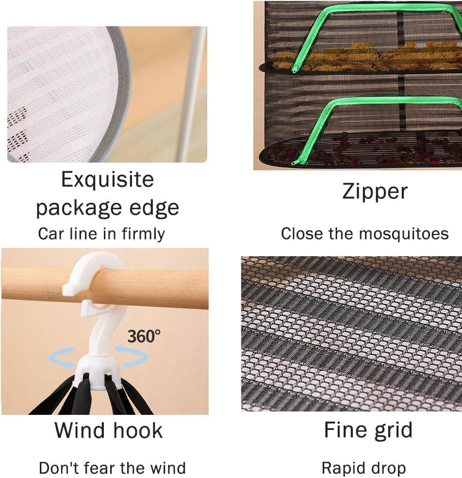 3 Layer Hanging Drying Net, 40x60cm, Foldable with Zipper for Plants Seeds and Fish - Image 4