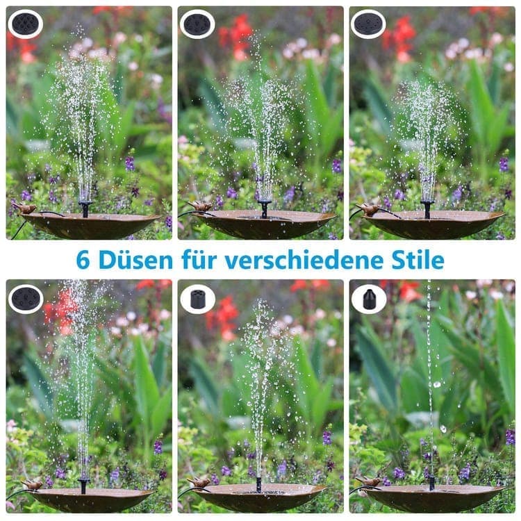 5W Solar Fountain Pump with 6 Nozzles, Floating Bird Bath, Solar Powered Garden Water Pump - Image 4