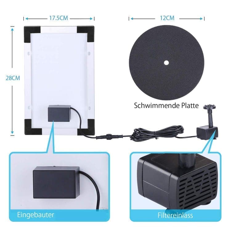 5W Solar Fountain Pump with 6 Nozzles, Floating Bird Bath, Solar Powered Garden Water Pump - Image 5