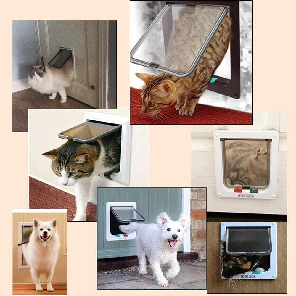 4-Way Locking Cat Flap for Small Dogs and Cats, Easy Installation, White, M - Image 8