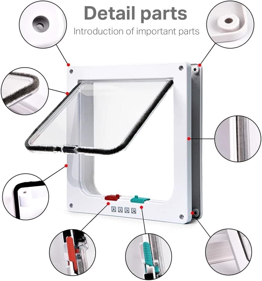4-Way Locking Cat Flap for Small Dogs and Cats, Easy Installation, White, S - Image 7