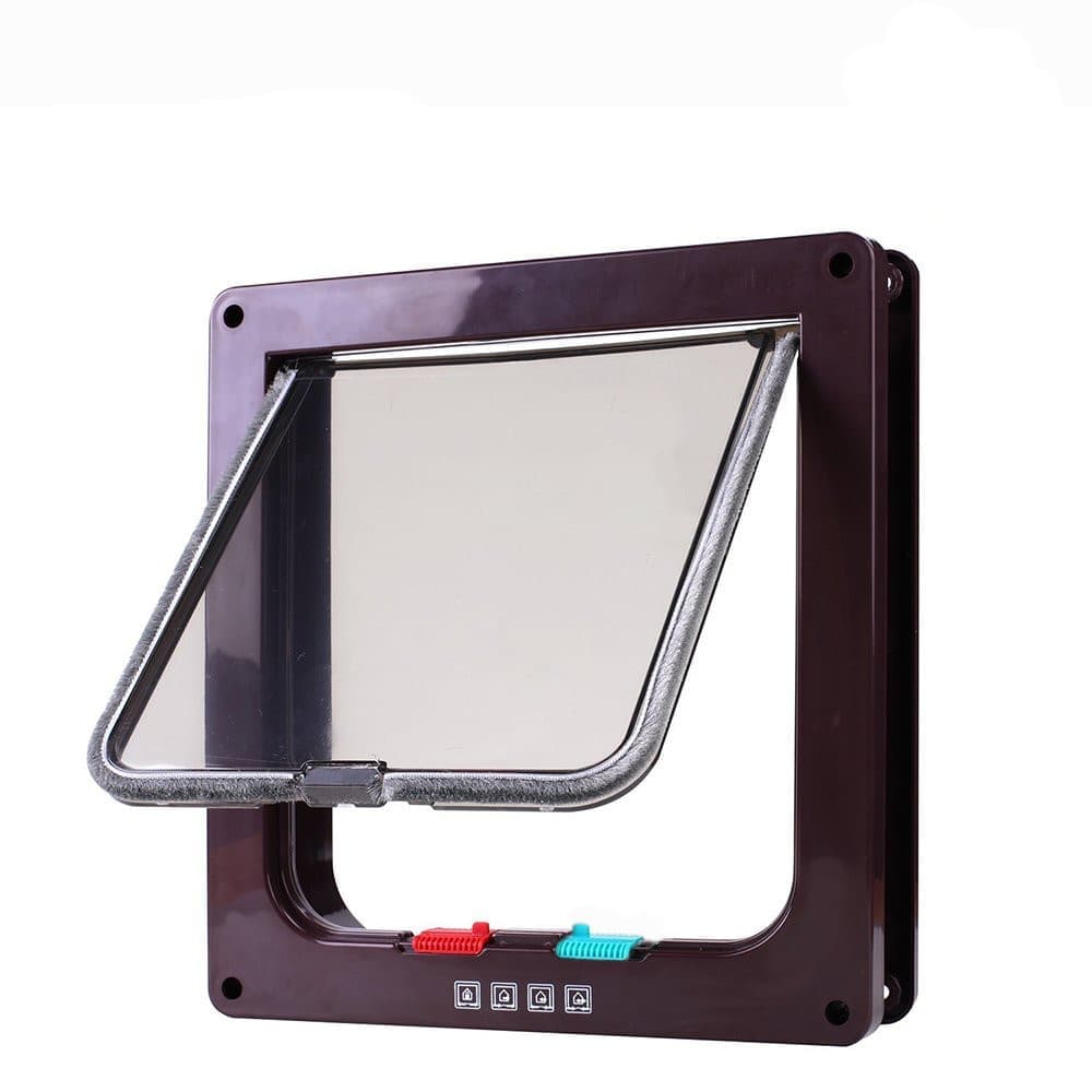 4-Way Locking Cat Flap for Small Dogs and Cats, Easy Installation, Brown, L - Image 1