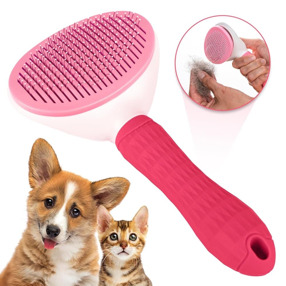 Dog brush and fur brush for dogs and cats, Pink - Image 1