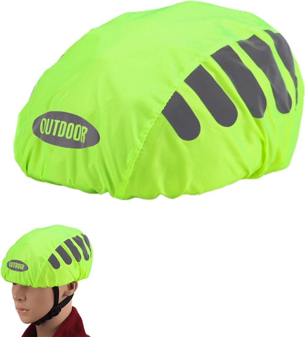 Reflective Bicycle Helmet Cover, Water and Wind Resistant Rain Cover, Green - Image 1