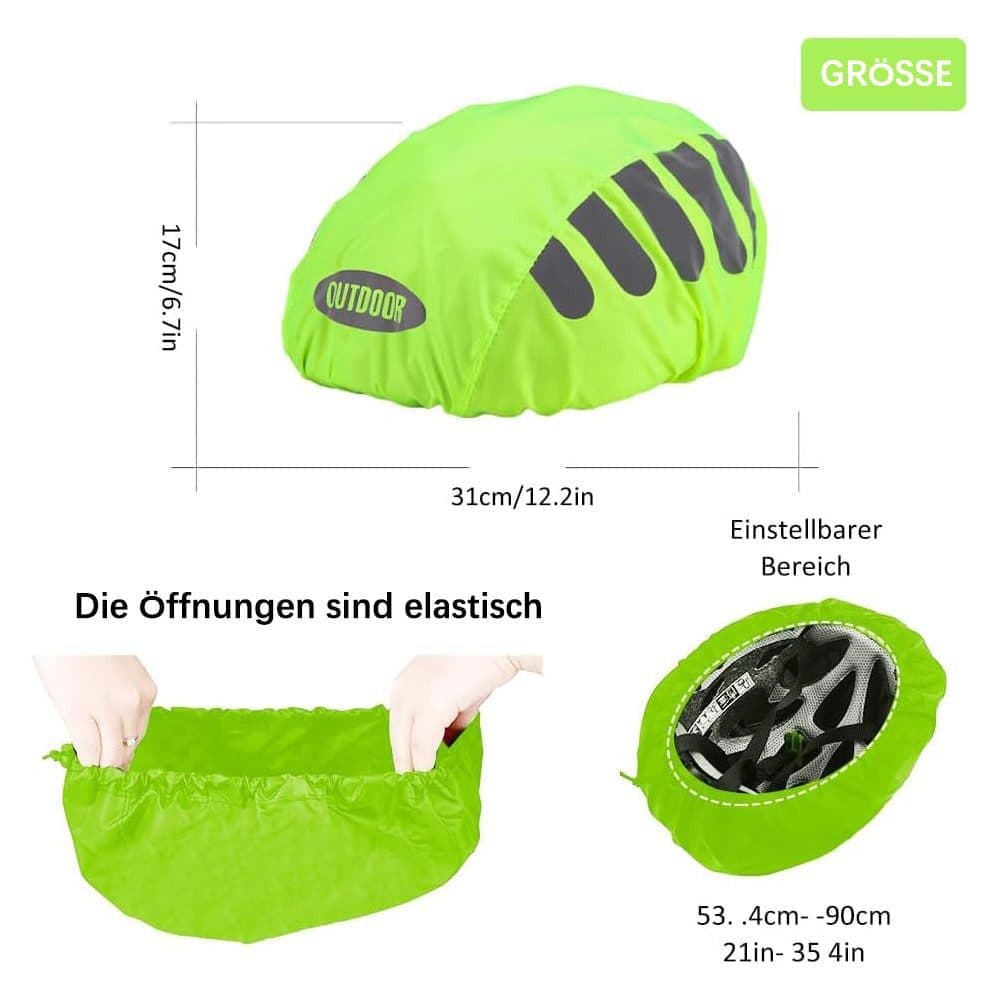 Reflective Bicycle Helmet Cover, Water and Wind Resistant Rain Cover, Green - Image 2