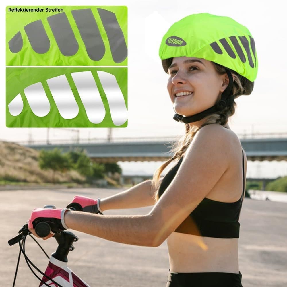 Reflective Bicycle Helmet Cover, Water and Wind Resistant Rain Cover, Green - Image 6