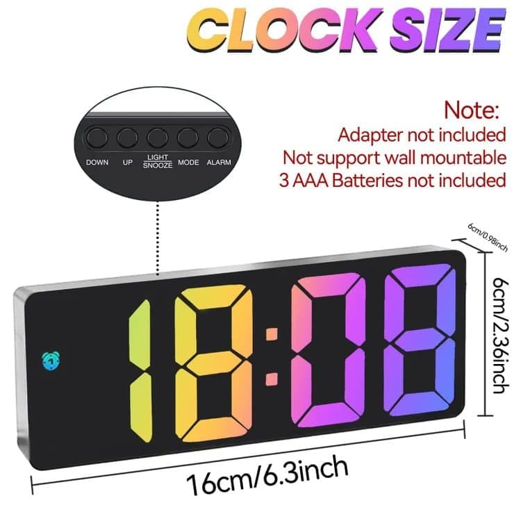 6.7 Inch LED Alarm Clock with Dimmable Display and Temperature, Large Electronic Digital Clock - Image 2