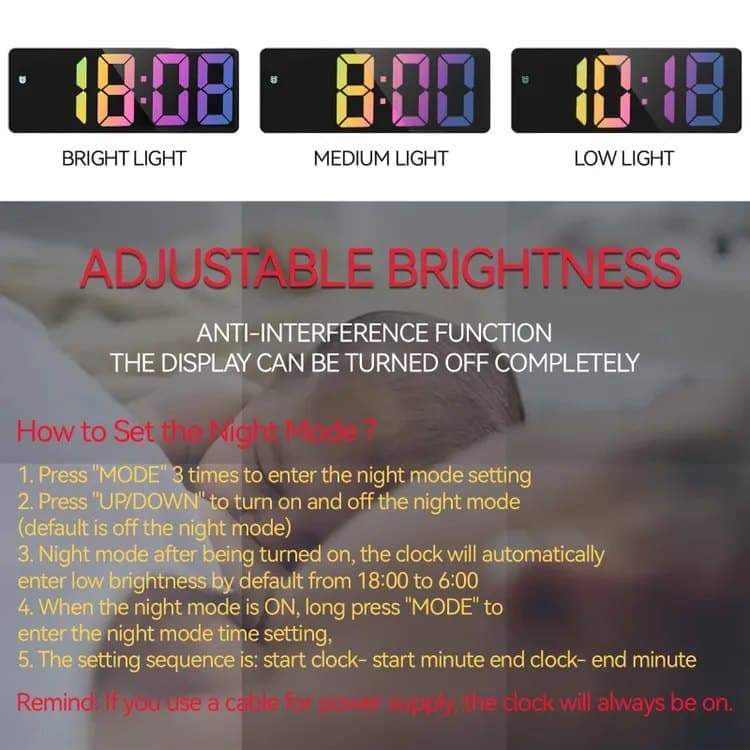 6.7 Inch LED Alarm Clock with Dimmable Display and Temperature, Large Electronic Digital Clock - Image 3