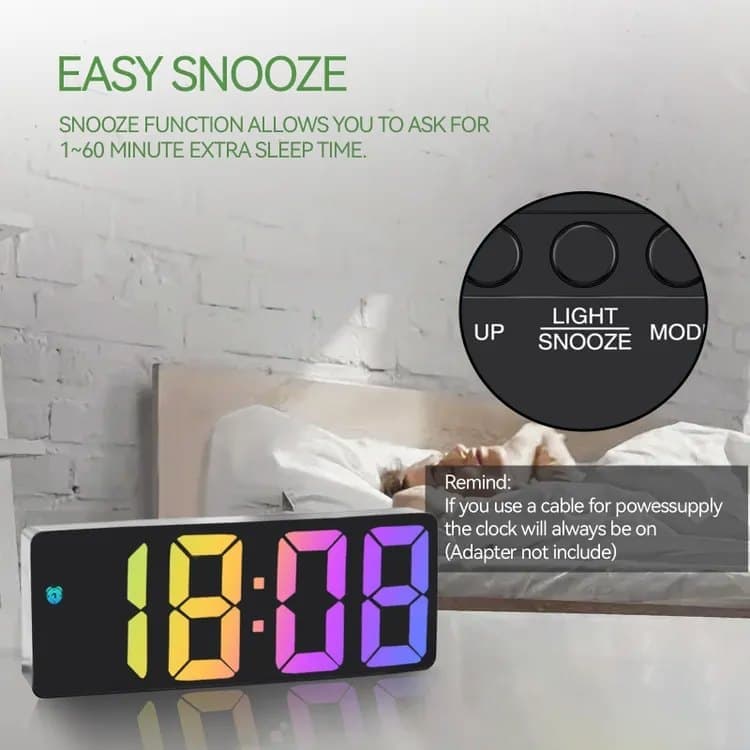 6.7 Inch LED Alarm Clock with Dimmable Display and Temperature, Large Electronic Digital Clock - Image 4