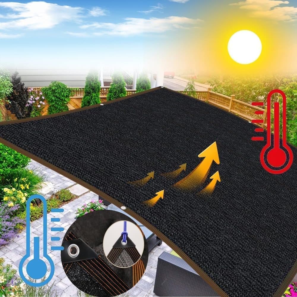 3m x 3m Sun Sail UV Protection Net, HDPE Material 85-90% UV Block, Black - Image 4