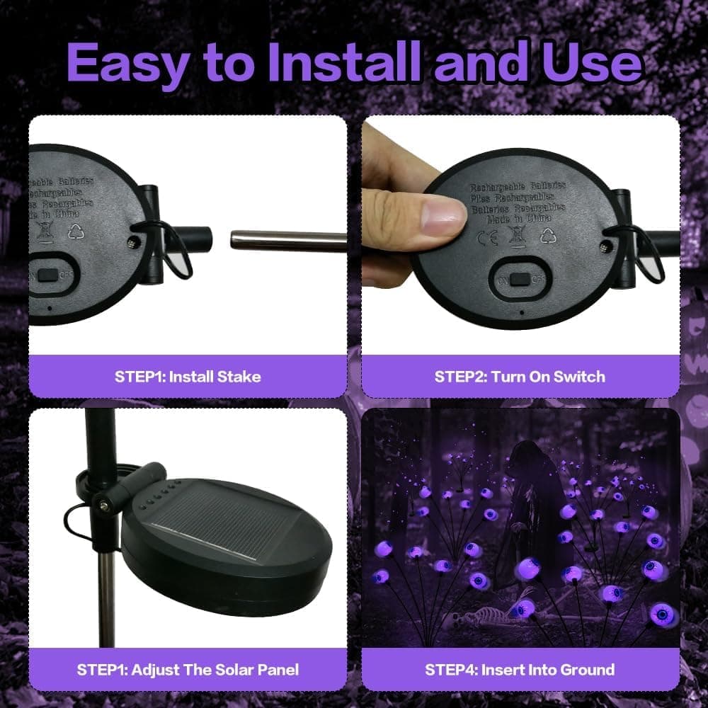 Solar Powered Halloween Eye Lights 4-Pack for Garden and Patio Decoration, Waterproof, 1/4\ - Image 7