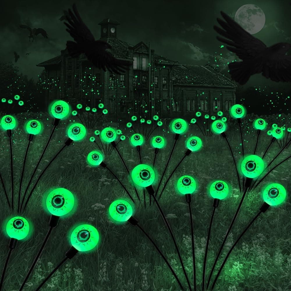 4-Pack Solar Halloween Eye Lights for Garden and Patio Decoration, Waterproof, 1/4, Green - Image 1