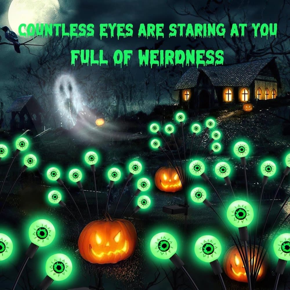 4-Pack Solar Halloween Eye Lights for Garden and Patio Decoration, Waterproof, 1/4, Green - Image 2