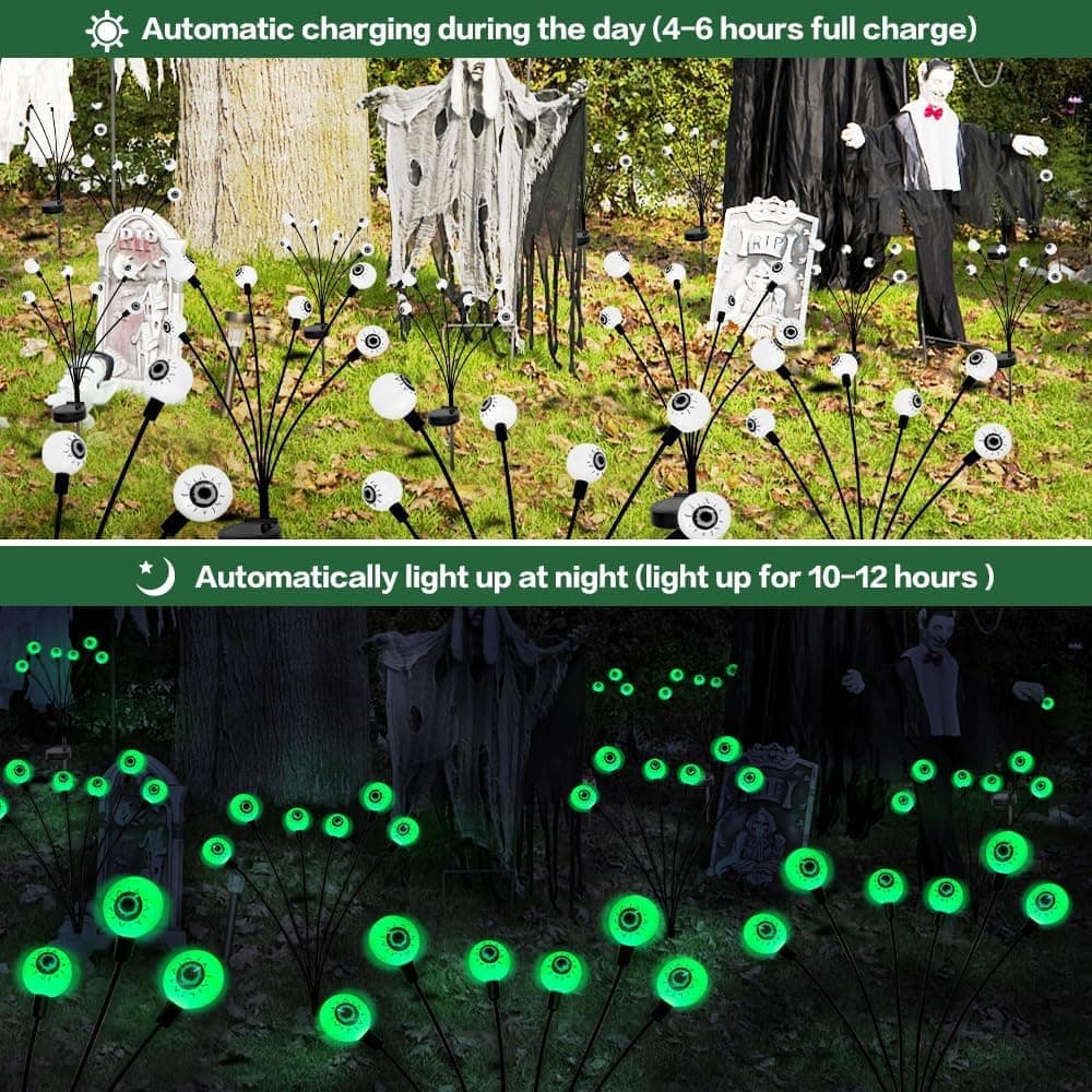 4-Pack Solar Halloween Eye Lights for Garden and Patio Decoration, Waterproof, 1/4, Green - Image 4