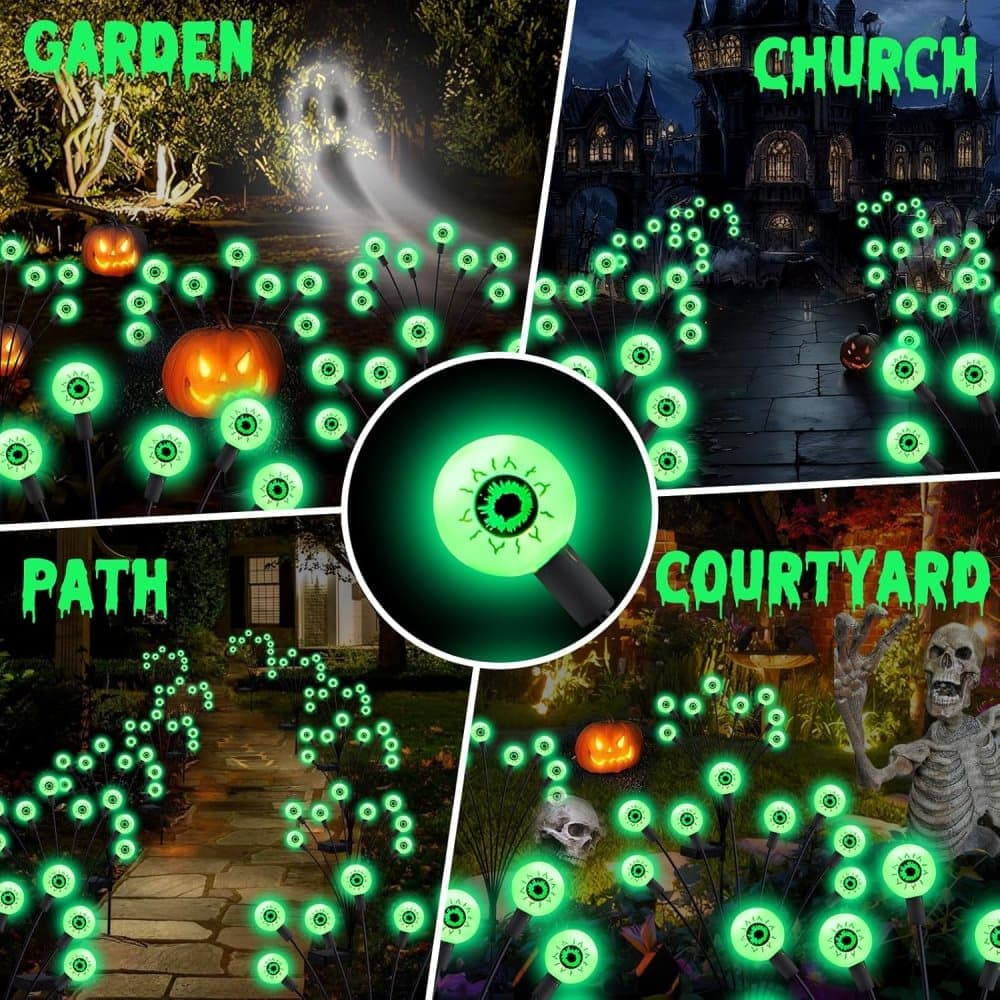 1-Pack Solar Powered Halloween Eye Lights for Garden and Patio Decoration, 1/4, Green - Image 3