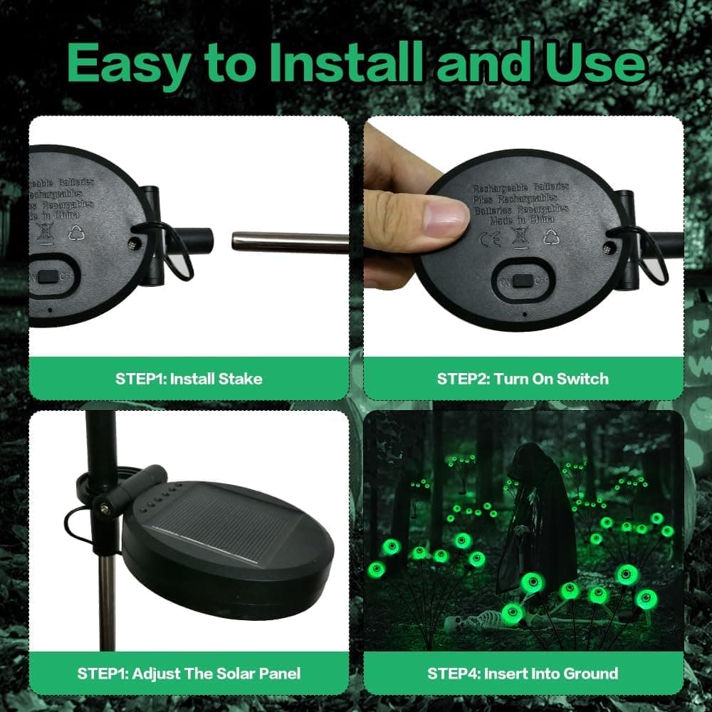 1-Pack Solar Powered Halloween Eye Lights for Garden and Patio Decoration, 1/4, Green - Image 6