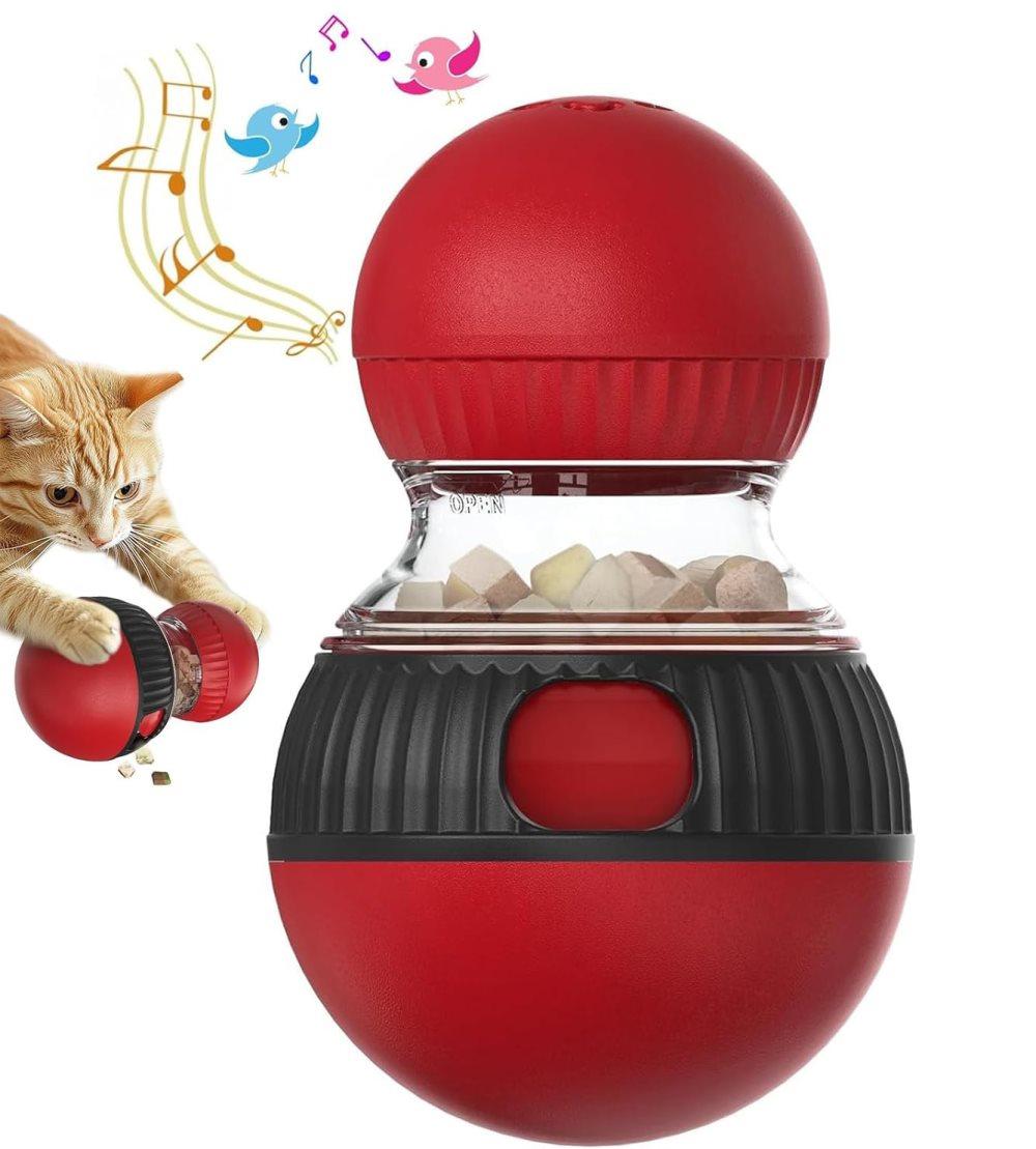 Interactive Cat Toy with Bird Sounds Slow Feeder Food Dispenser for Indoor Cats, Compatible with All Breeds - Image 1