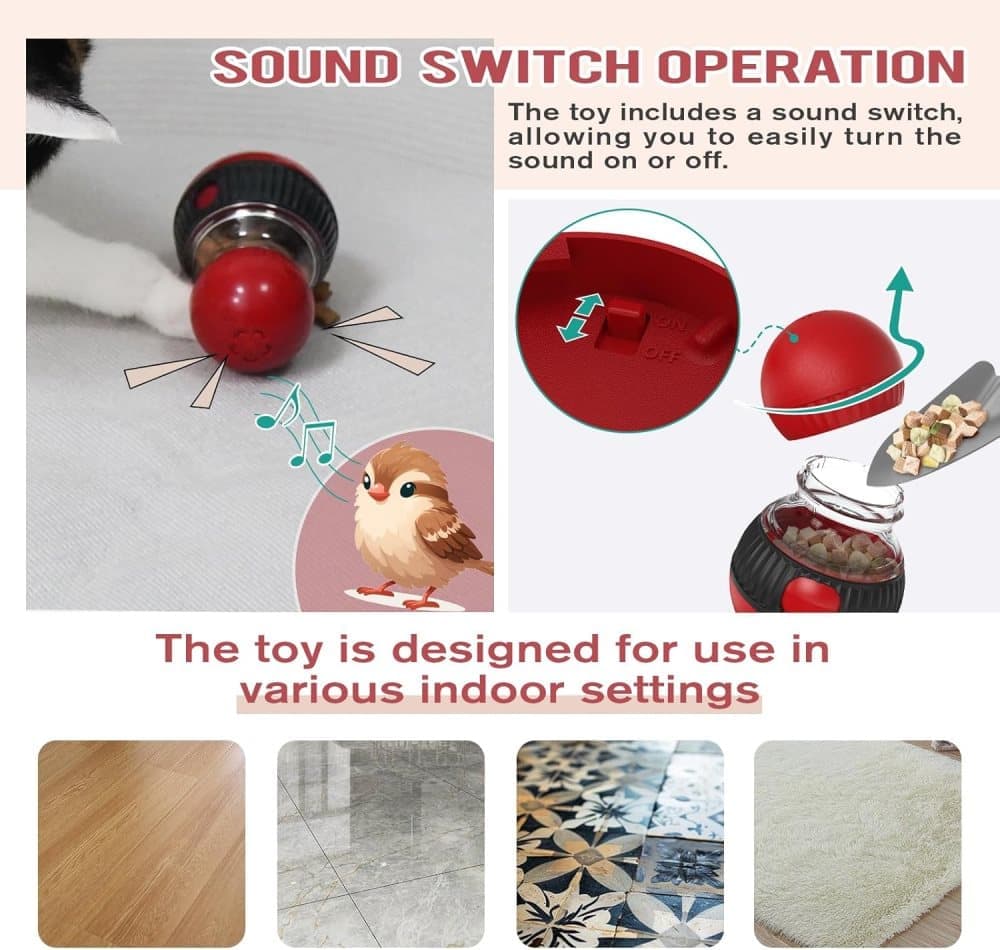Interactive Cat Toy with Bird Sounds Slow Feeder Food Dispenser for Indoor Cats, Compatible with All Breeds - Image 5