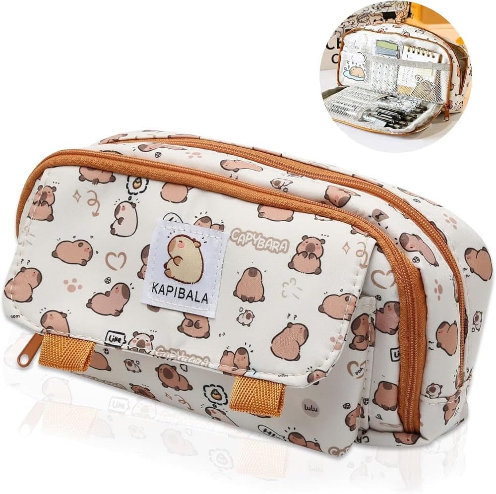 50 Pens Pencil Case Capybara, Multifunctional Polyester Compartment - Image 1