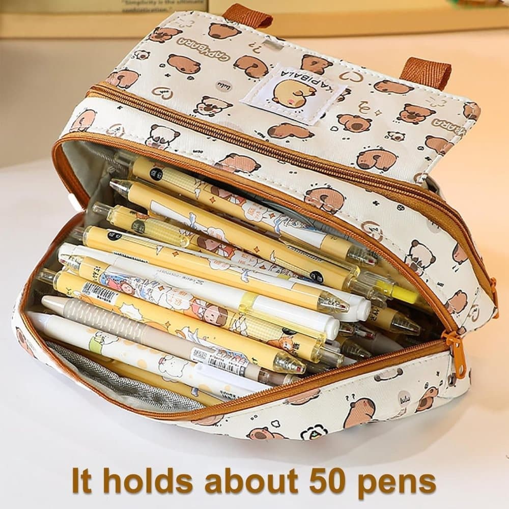 50 Pens Pencil Case Capybara, Multifunctional Polyester Compartment - Image 4