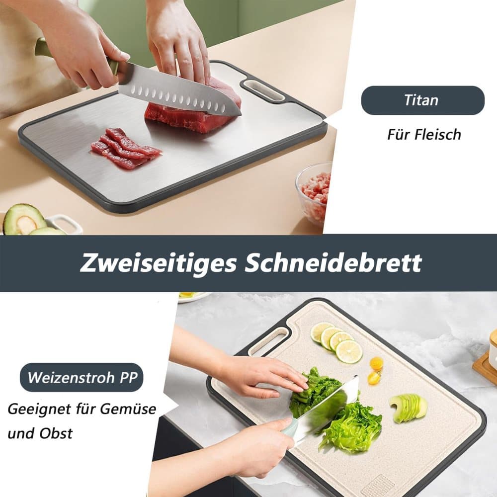 1 Piece Reversible Cutting Board Titanium PP or Stainless Steel PP Non-Slip Durable Food Grade, 30x20cm - Image 3