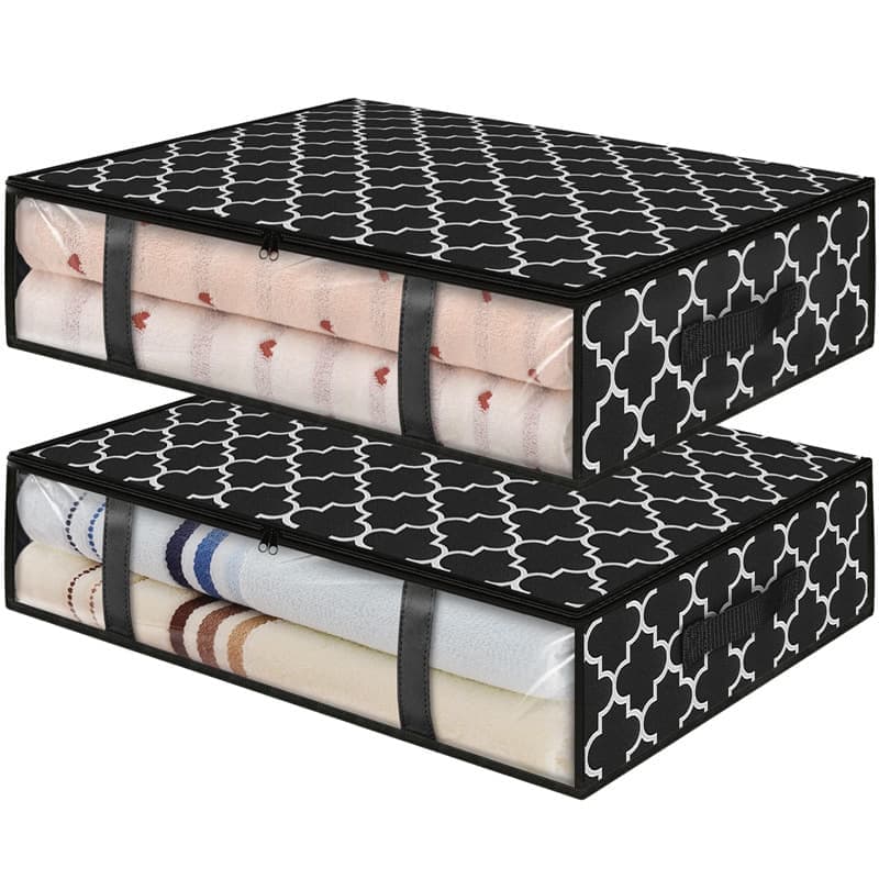 2-Pack Foldable Storage Boxes for Clothes and Blankets, Under-Bed Drawers, Multifunctional Organizer, Black - Image 1