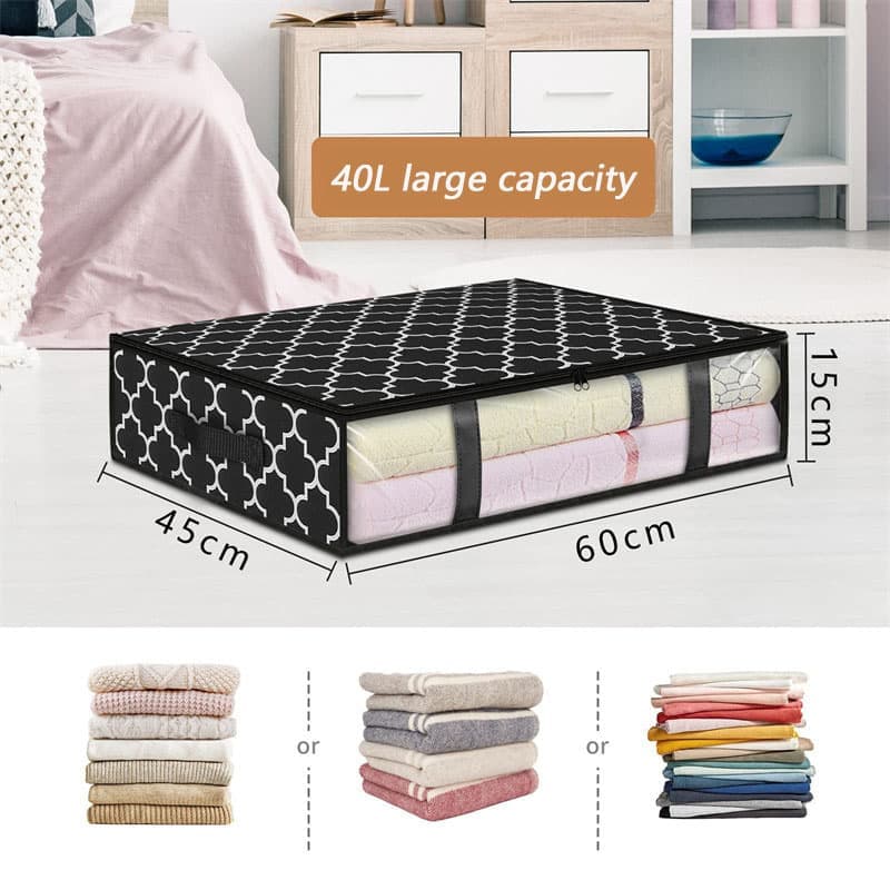 2-Pack Foldable Storage Boxes for Clothes and Blankets, Under-Bed Drawers, Multifunctional Organizer, Black - Image 2