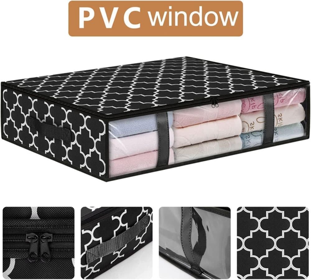 2-Pack Foldable Storage Boxes for Clothes and Blankets, Under-Bed Drawers, Multifunctional Organizer, Black - Image 3