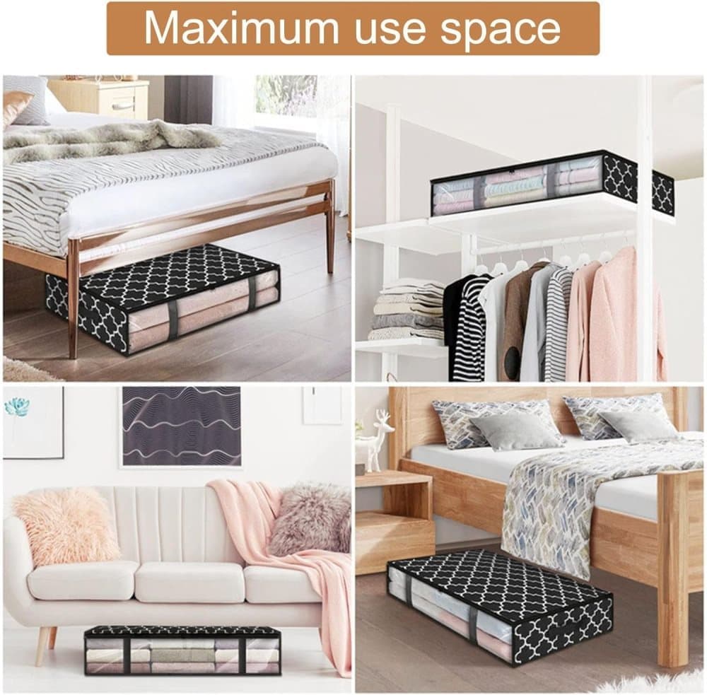 2-Pack Foldable Storage Boxes for Clothes and Blankets, Under-Bed Drawers, Multifunctional Organizer, Black - Image 4